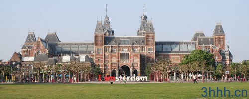 A photograph taken of the Rijksmuseum in Amsterdam.